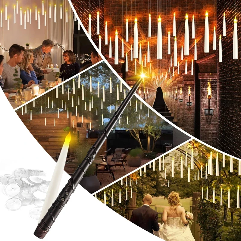 12-60Pcs Flameless Floating LED Candles - Battery Operated, Magic Wand Remote