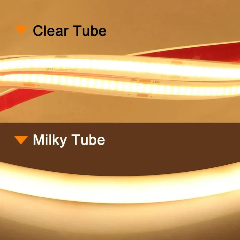 12V IP68 Waterproof COB LED Strip Light - Milky or Clear Silicone Tube