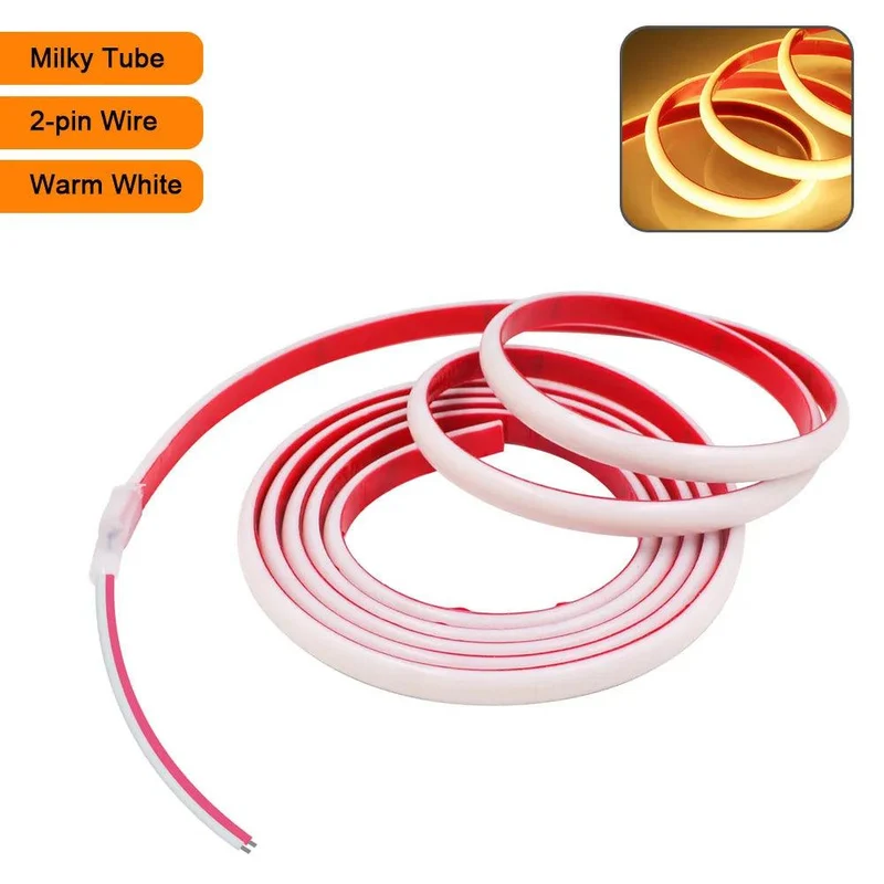 12V IP68 Waterproof COB LED Strip Light - Milky or Clear Silicone Tube