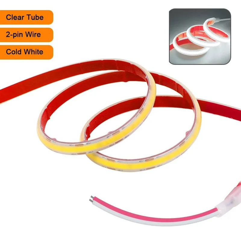 12V IP68 Waterproof COB LED Strip Light - Milky or Clear Silicone Tube