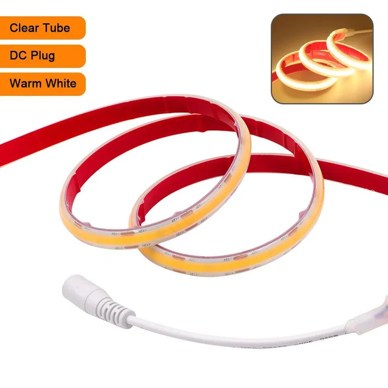 12V IP68 Waterproof COB LED Strip Light - Milky or Clear Silicone Tube