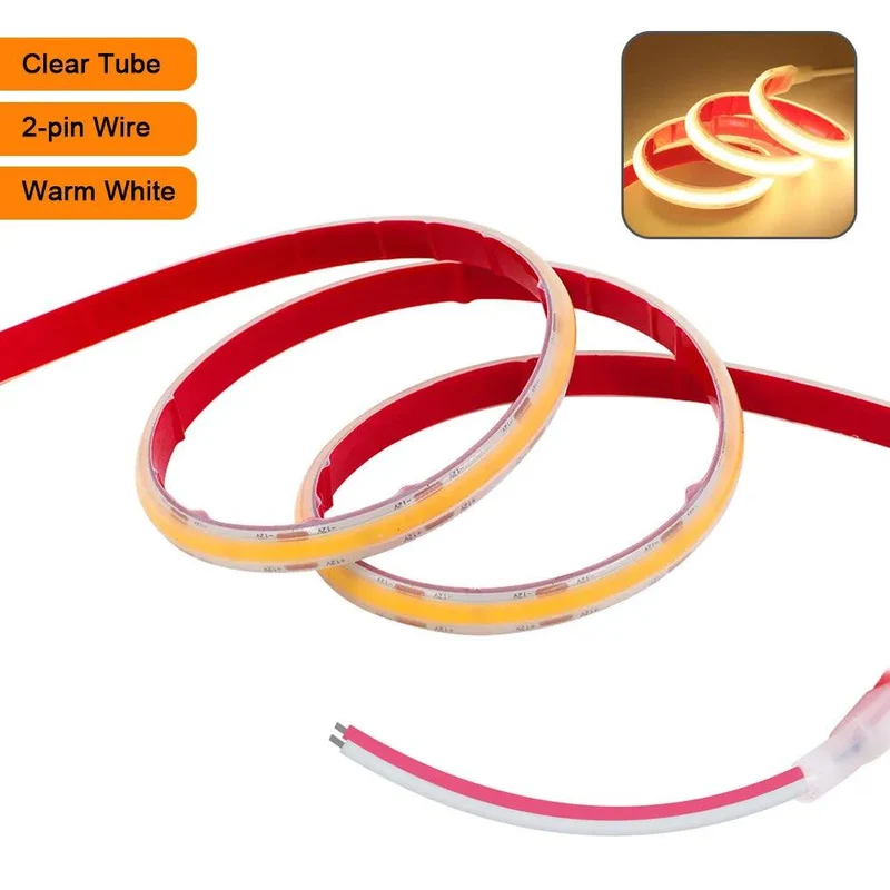 12V IP68 Waterproof COB LED Strip Light - Milky or Clear Silicone Tube