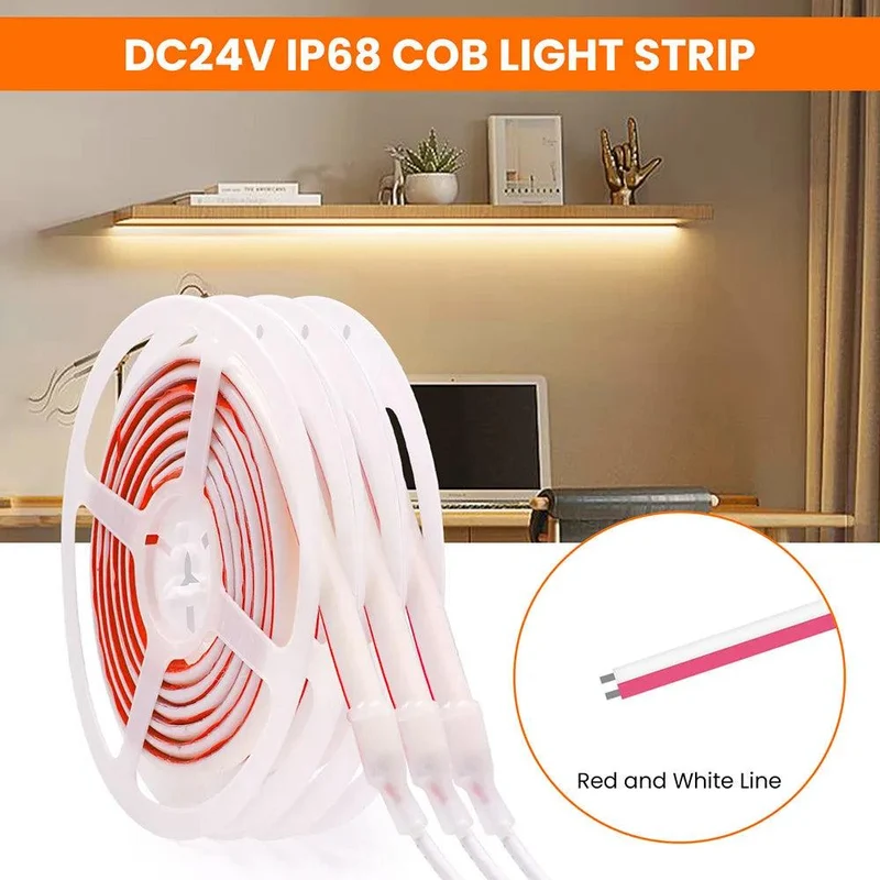 12V IP68 Waterproof COB LED Strip Light - Milky or Clear Silicone Tube