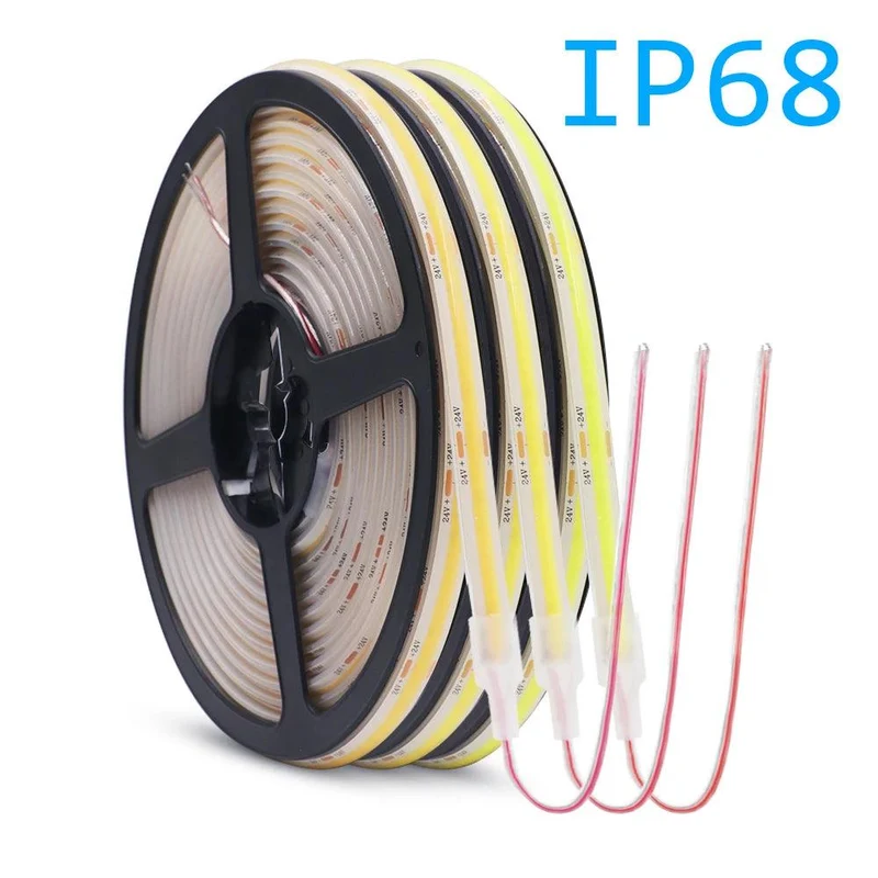 12V High Density COB LED Strip Light - 2-Pin Wire, IP30 or IP68 Option, 320 LEDs/m