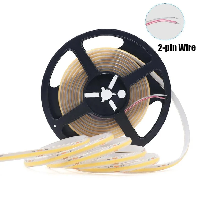 12V High Density COB LED Strip Light - 2-Pin Wire, IP30 or IP68 Option, 320 LEDs/m