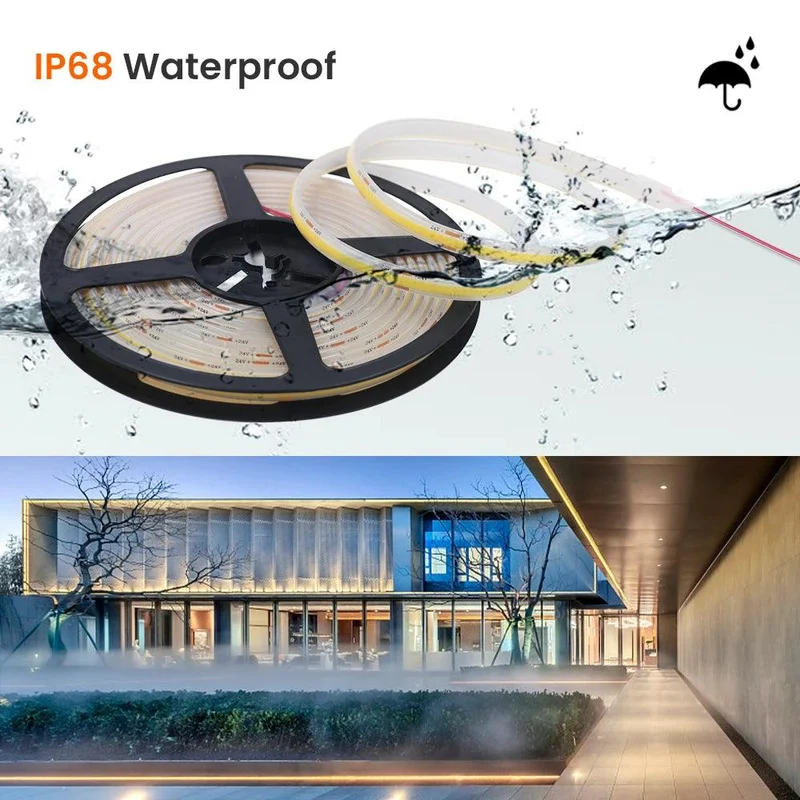 12V High Density COB LED Strip Light - 2-Pin Wire, IP30 or IP68 Option, 320 LEDs/m