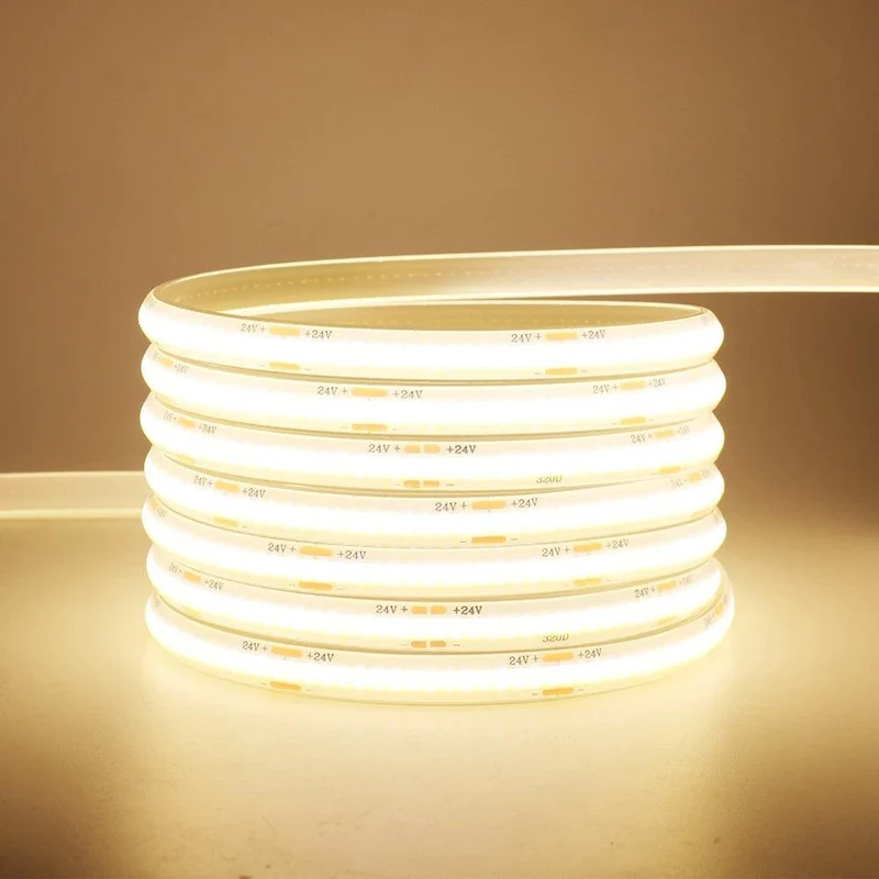 12V High Density COB LED Strip Light - 2-Pin Wire, IP30 or IP68 Option, 320 LEDs/m