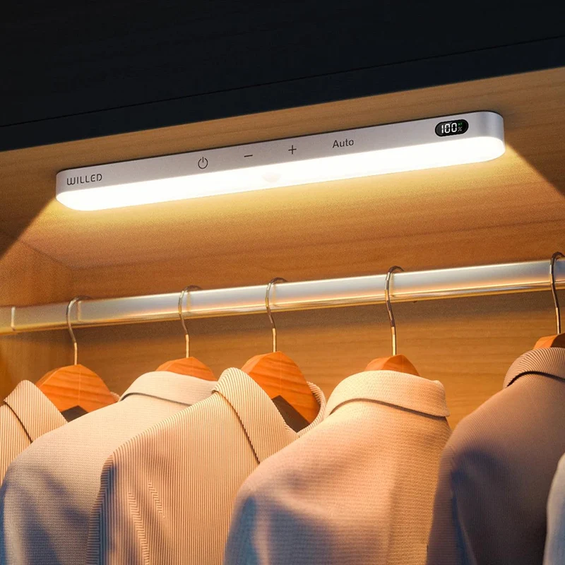 60-LED Under Cabinet LED Light Bar - Warm White, Magnetic Dimmable, Battery Display, White Housing