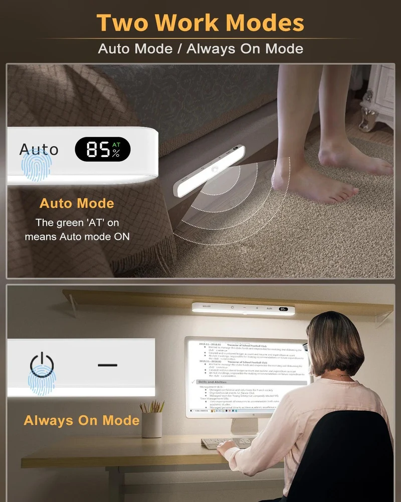 60-LED Under Cabinet LED Light Bar - Cool White, Magnetic Dimmable, Battery Display, White Housing