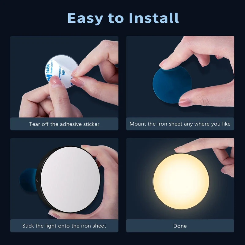 2-Pack Black Rechargeable Under Cabinet LED Puck Lights - Magnetic Base, Stepless Dimming