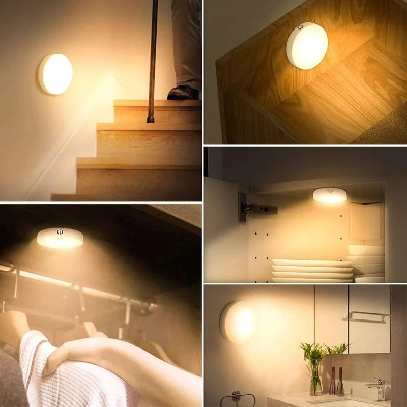 2-Pack White Rechargeable Under Cabinet LED Puck Lights - Magnetic Base, Stepless Dimming