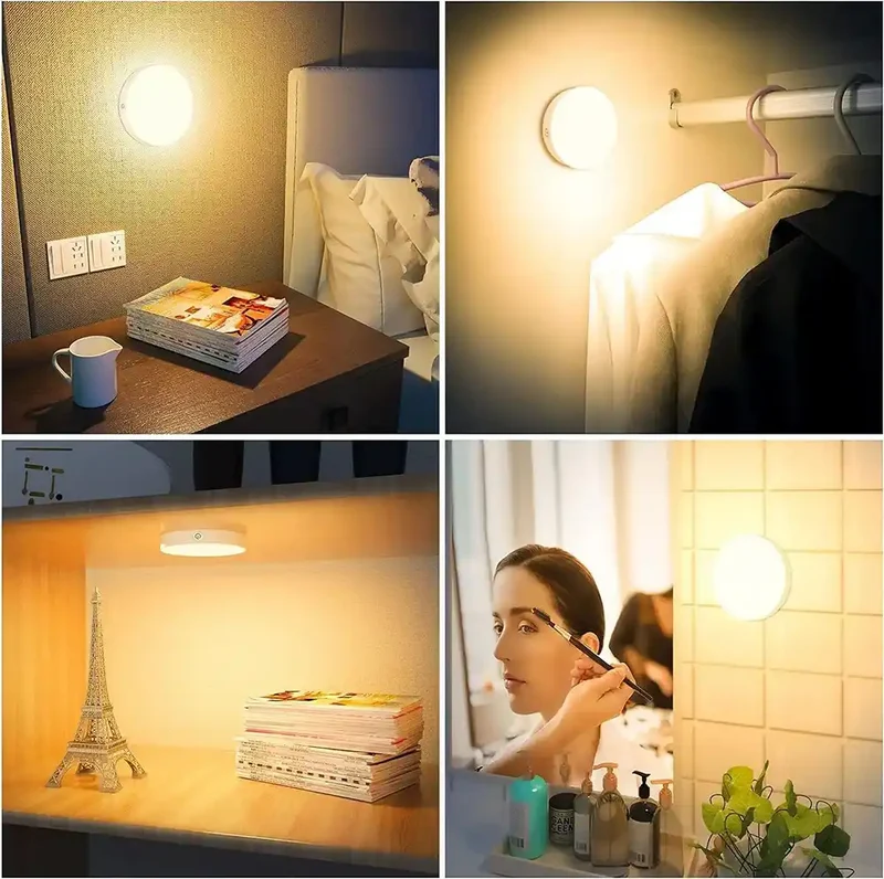 2-Pack White Rechargeable Under Cabinet LED Puck Lights - Magnetic Base, Stepless Dimming