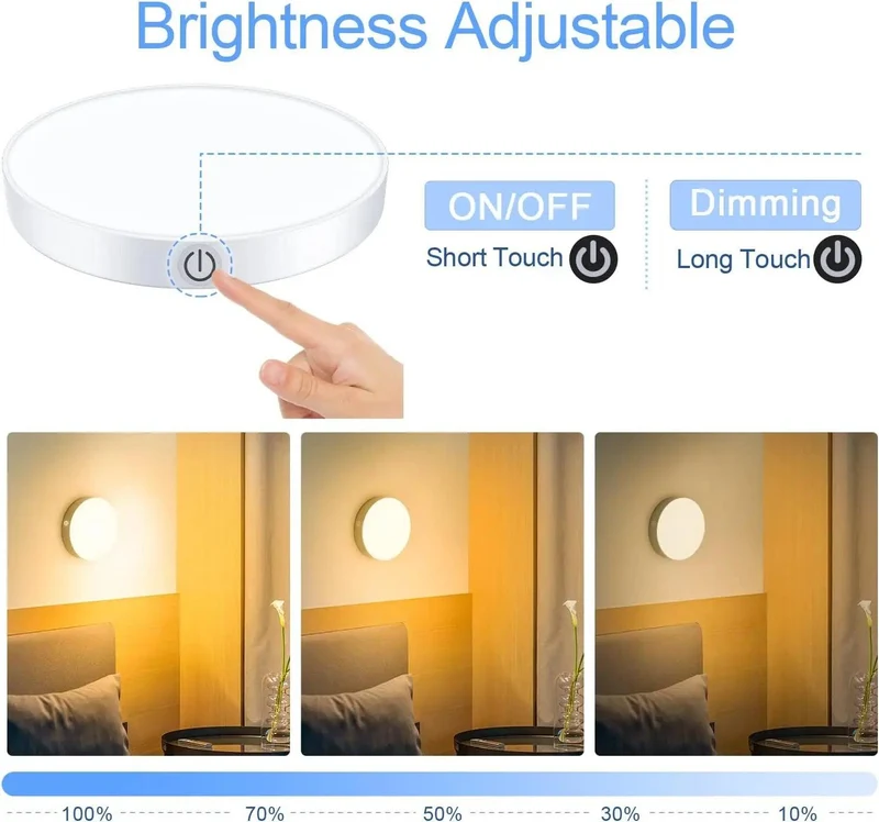 2-Pack White Rechargeable Under Cabinet LED Puck Lights - Magnetic Base, Stepless Dimming