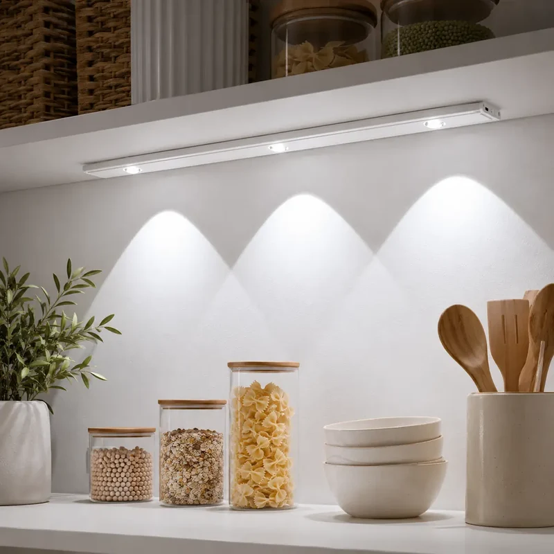 3-Color Switchable Under Cabinet LED Light Bar - USB Rechargeable, Motion Sensor