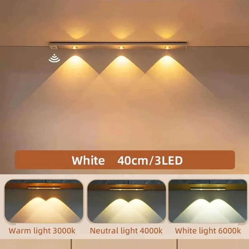 3-Color Switchable Under Cabinet LED Light Bar - USB Rechargeable, Motion Sensor