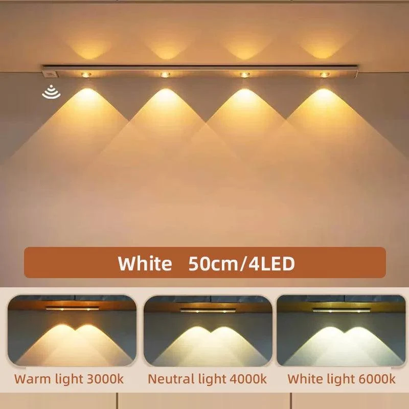 3-Color Switchable Under Cabinet LED Light Bar - USB Rechargeable, Motion Sensor
