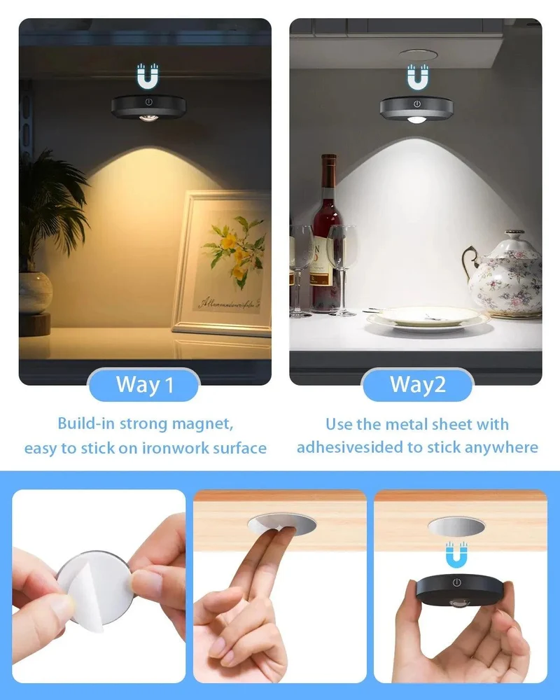 Rechargeable RGB Under Cabinet LED Puck Lights - Remote & Touch Control, Black Housing