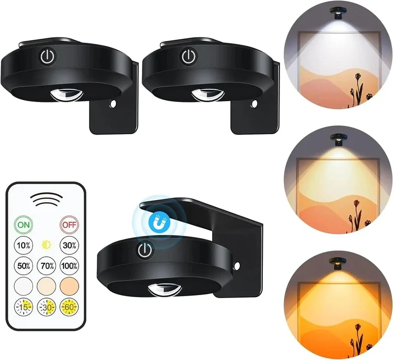 Rechargeable RGB Under Cabinet LED Puck Lights - Remote & Touch Control, Black Housing