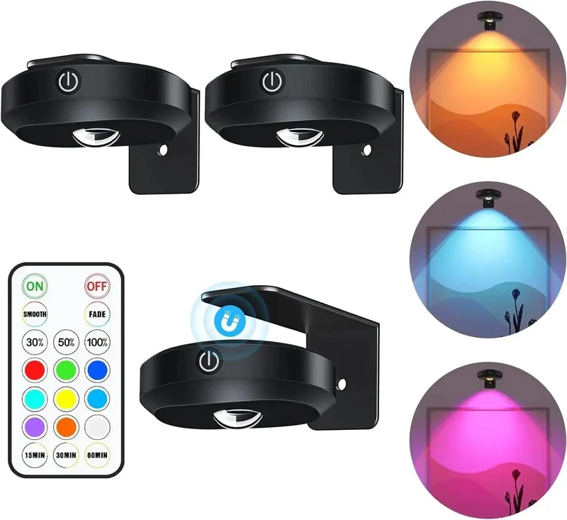 Rechargeable RGB Under Cabinet LED Puck Lights - Remote & Touch Control, Black Housing