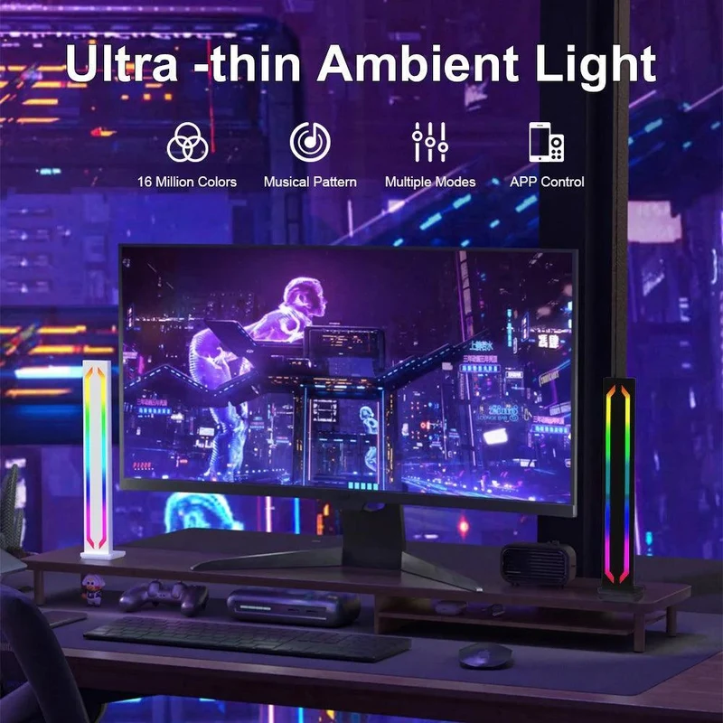 RGBIC Smart Gaming Light Bars - App & Voice Control, Music Sync + Desk Set