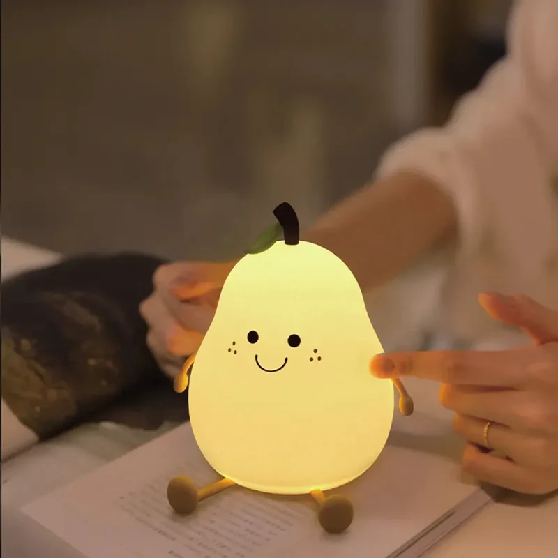 Cute Pear-Shaped Silicone LED Night Light - Touch Dimmable, USB Rechargeable