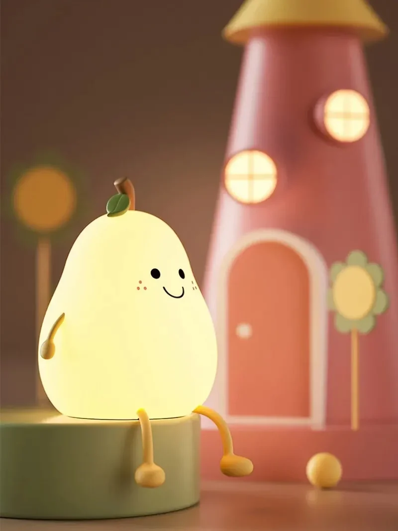 Cute Pear-Shaped Silicone LED Night Light - Touch Dimmable, USB Rechargeable