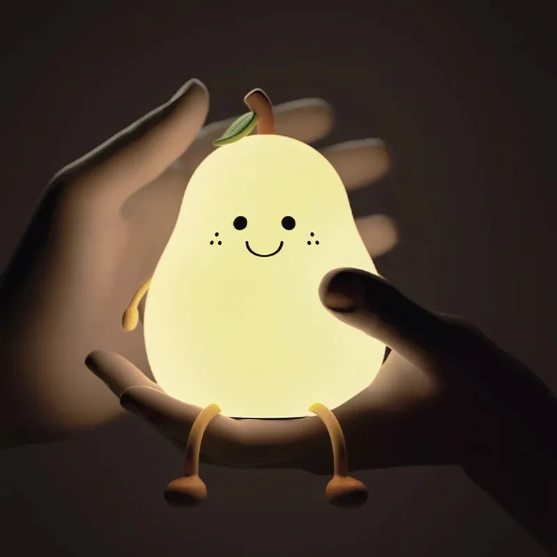 Cute Pear-Shaped Silicone LED Night Light - Touch Dimmable, USB Rechargeable