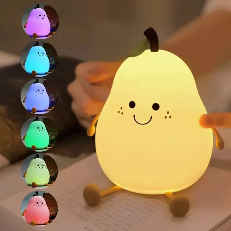 Cute Pear-Shaped Silicone LED Night Light - Touch Dimmable, USB Rechargeable