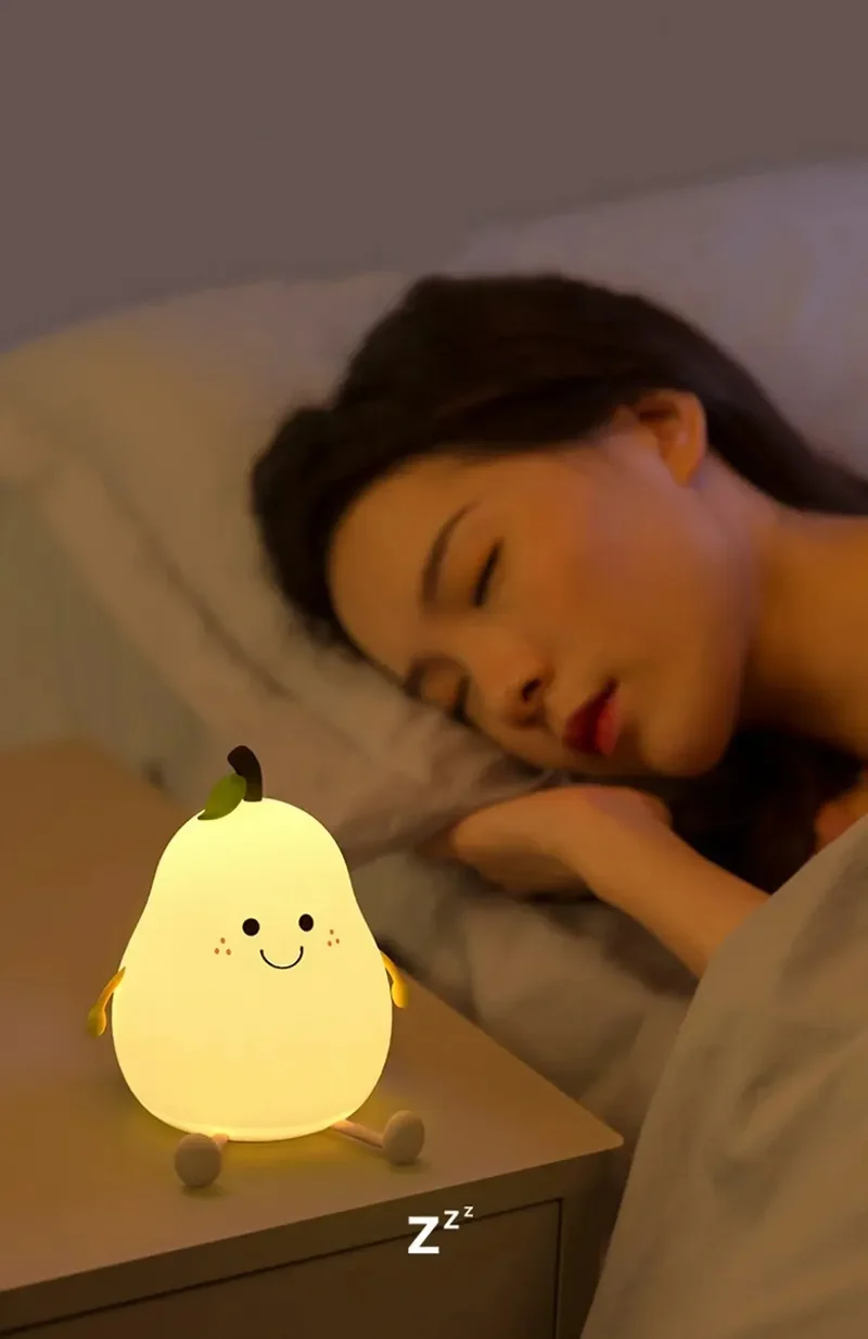 Cute Pear-Shaped Silicone LED Night Light - Touch Dimmable, USB Rechargeable