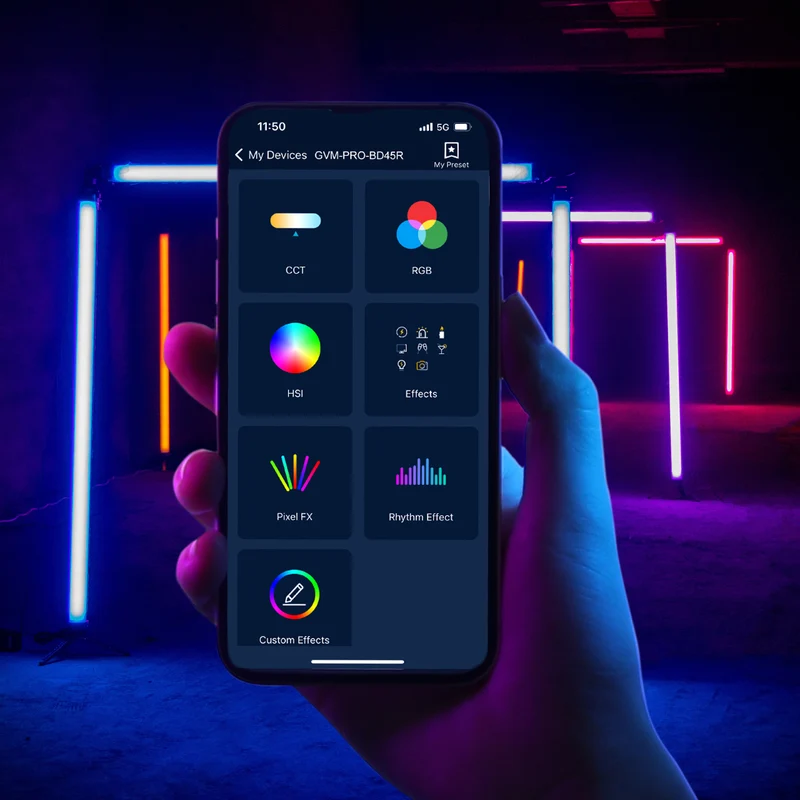 GVM BD45R RGB Tube Light with Softbox, 2 Packs 45W Handheld Wand Light, 48" Full Color LED Tube Light, 2700-10000K Stick Light with APP/DMX Control, 12 Scene Effects, MESH Networking Control Led Video Light