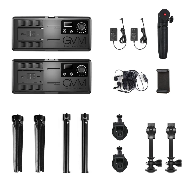 GVM RGB20W On-Camera RGB & Bi-color LED Video Light 2-Light Kit Set with Bluetooth App Control & Power Supplies