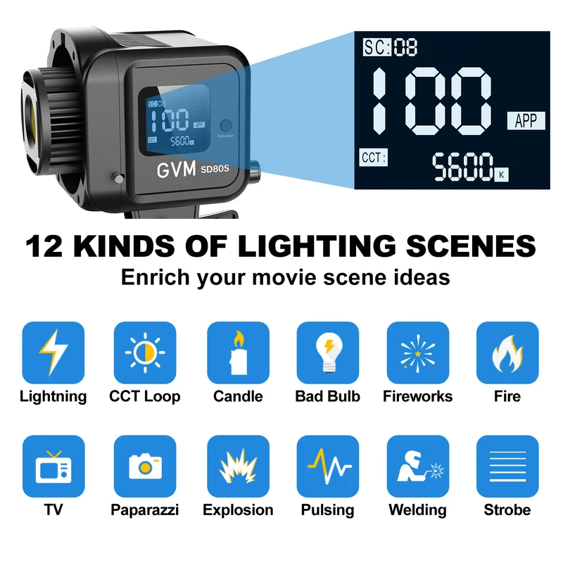 GVM SD80S 80w Spotlight Daylight Can use Battery(Buy 1 Get 1 Free)