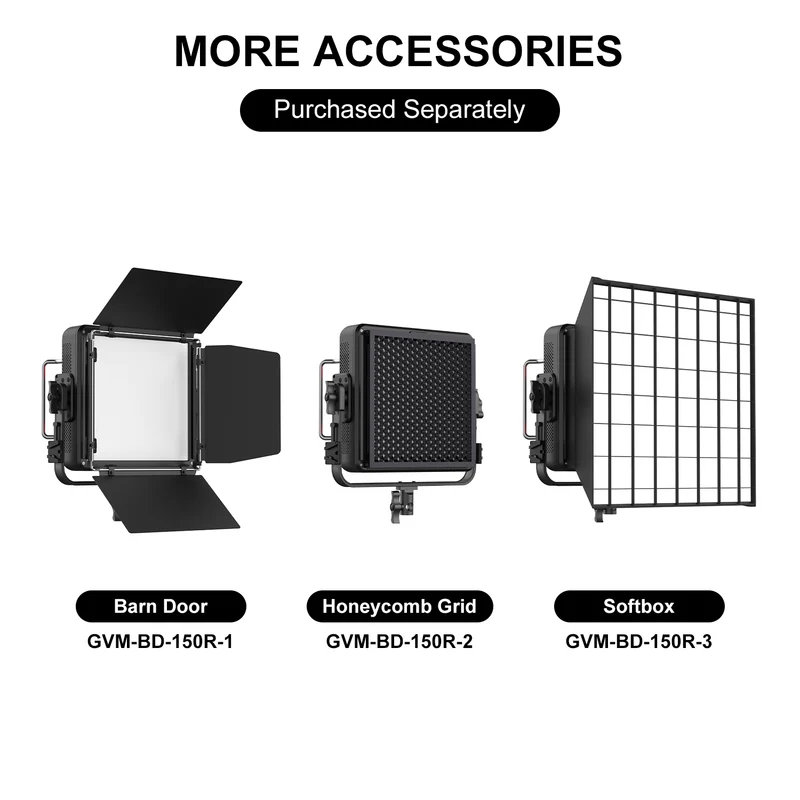 GVM 150W LED Video Light Panel 17200lux/0.5m, Photography Lighting with 2000-10000K, CRI/TLCI 97+, RGB, Gel, 24 Effects, Video Lighting for Filming Camera & Photo Recording with App, DMX, Battery