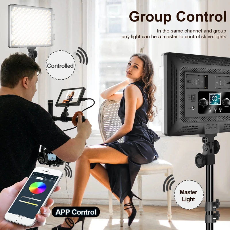 GVM 50W RGB Bi-Color 3200K-5600K Studio Lights（Includes 2-Set NP-F750 batteries worth $99）