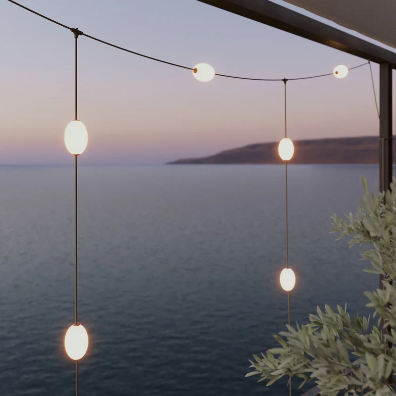 Guirlande lumineuse réticulaire 7 points lumineux d’extérieur IP67 Vert olive - Marina GRID