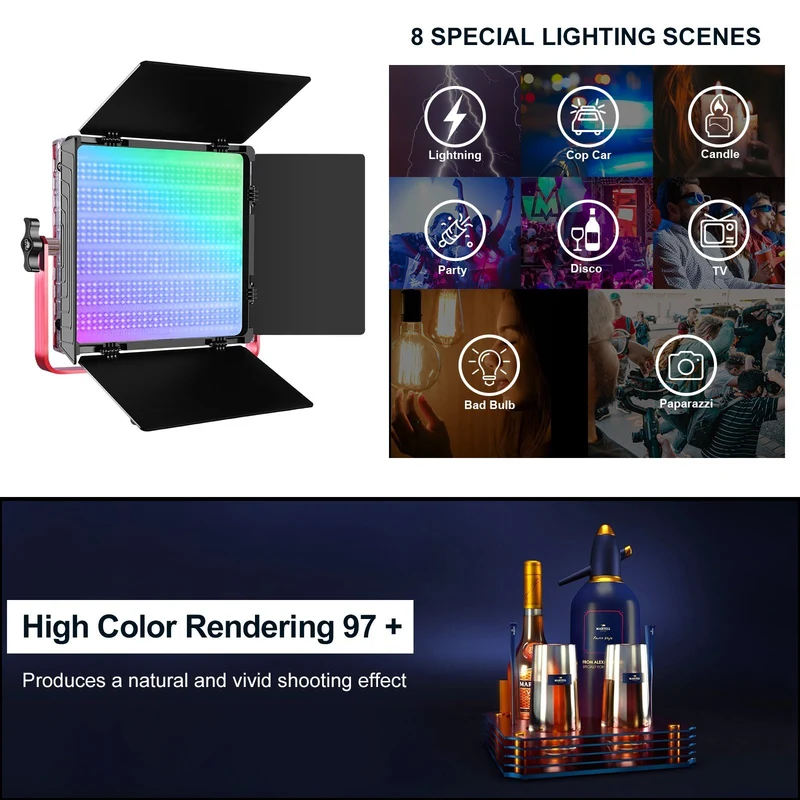 GVM-1200D 50W Bi-Color+50W RGB Video Light(3-Light kit with softbox)