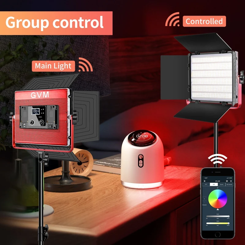 GVM-1200D 50W Bi-Color+50W RGB Video Light(3-Light kit with softbox)