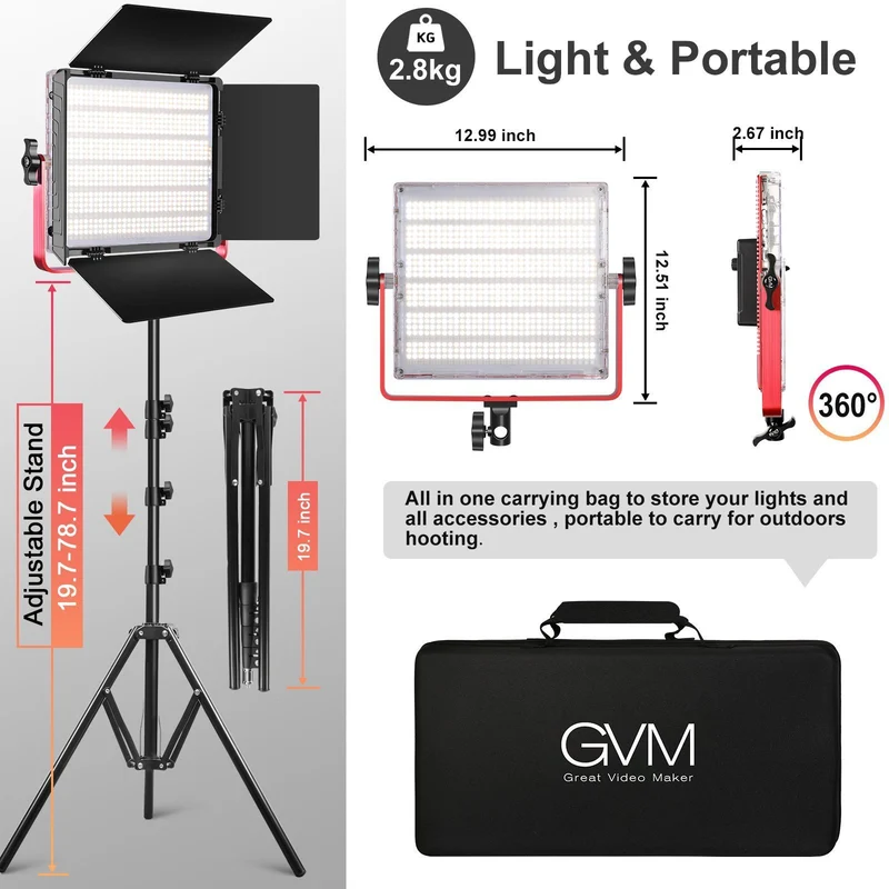 GVM-1200D 50W Bi-Color+50W RGB Video Light(3-Light kit with softbox)