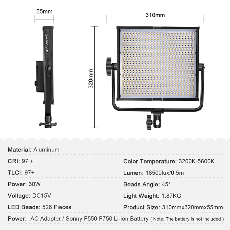GVM-520S 30W High Beam High Brightness Bi-Color LED VIdeo Soft Light