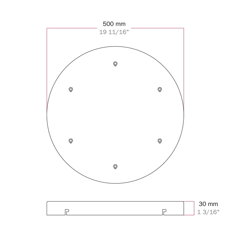 Pavillon rond en aluminium Ø 50 cm avec équerre et Câble de mise à la terre, avec 6 trous frontaux - Noir
