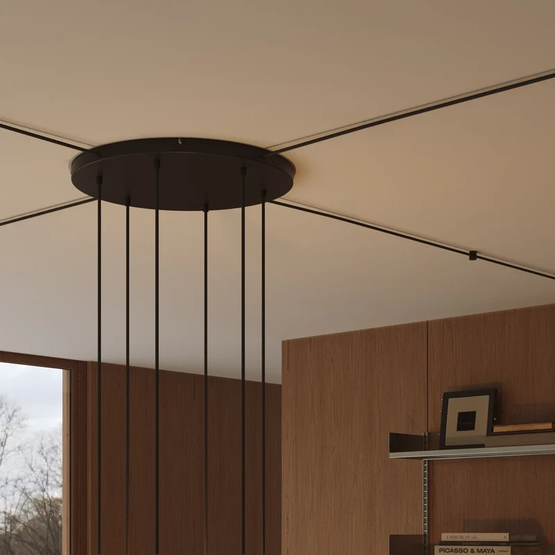 Pavillon rond en aluminium Ø 50 cm avec équerre et Câble de mise à la terre, avec 6 trous frontaux - Noir