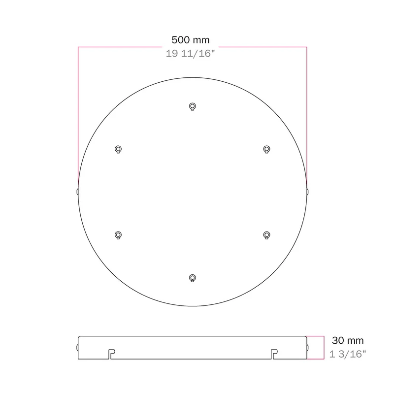 Pavillon rond en aluminium Ø 50 cm avec étrier et câble de mise à la terre, avec 6 trous frontaux - Blanc Mat