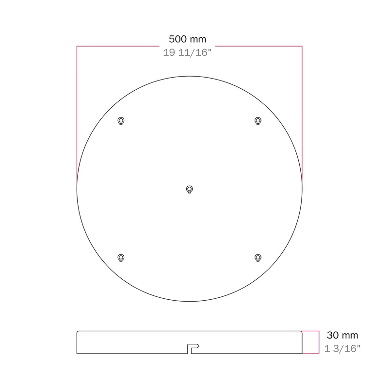 Pavillon rond en aluminium Ø 50 cm avec étrier et câble de mise à la terre, avec 5 trous frontaux - Noir