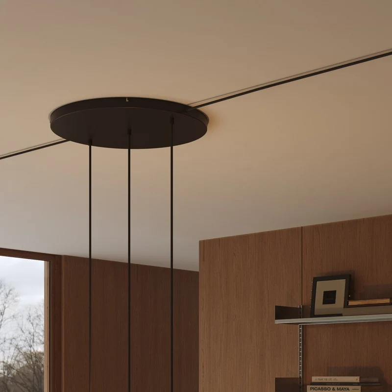 Pavillon rond en aluminium Ø 50 cm avec équerre et Câble de mise à la terre, avec 3 trous en ligne frontaux - Noir