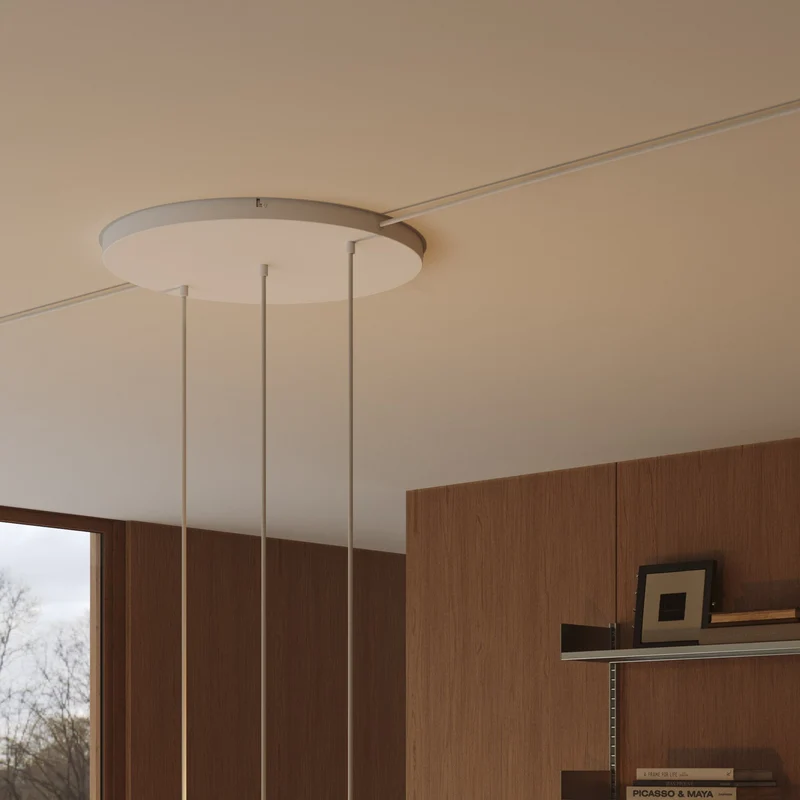 Pavillon rond en aluminium Ø 50 cm avec équerre et Câble de mise à la terre, avec 3 trous en ligne frontaux - Blanc Mat