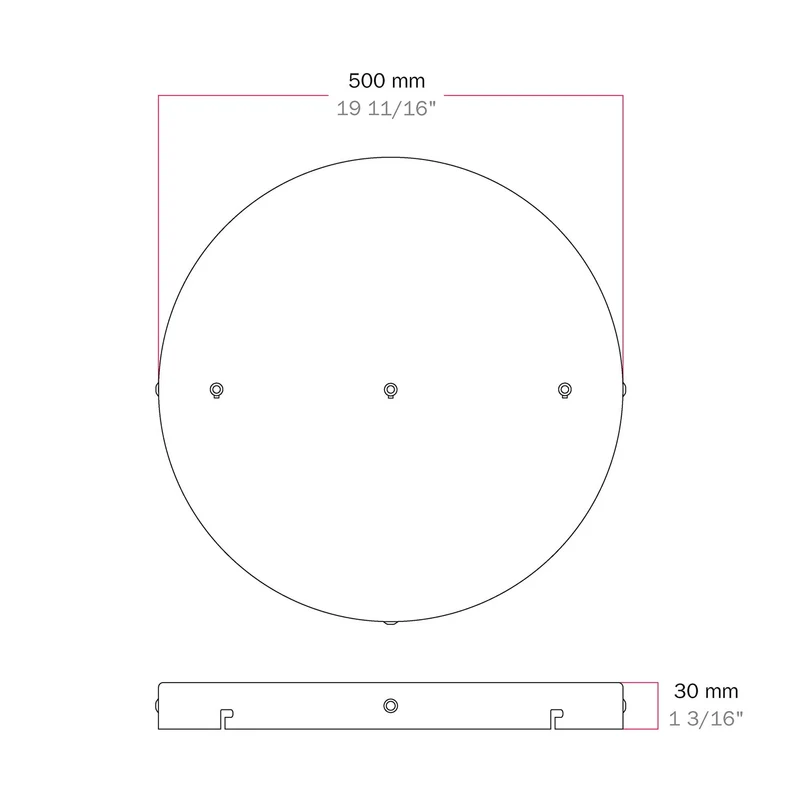 Pavillon rond en aluminium Ø 50 cm avec équerre et Câble de mise à la terre, avec 3 trous en ligne frontaux - Blanc Mat