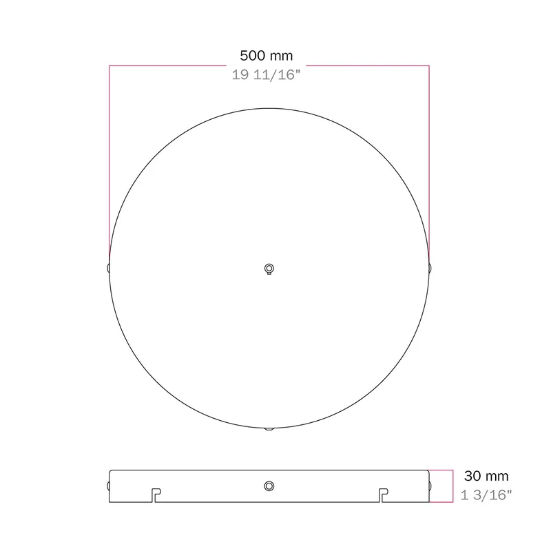 Pavillon rond en aluminium Ø 50 cm avec équerre et Câble de mise à la terre, avec 1 trou frontal - Noir