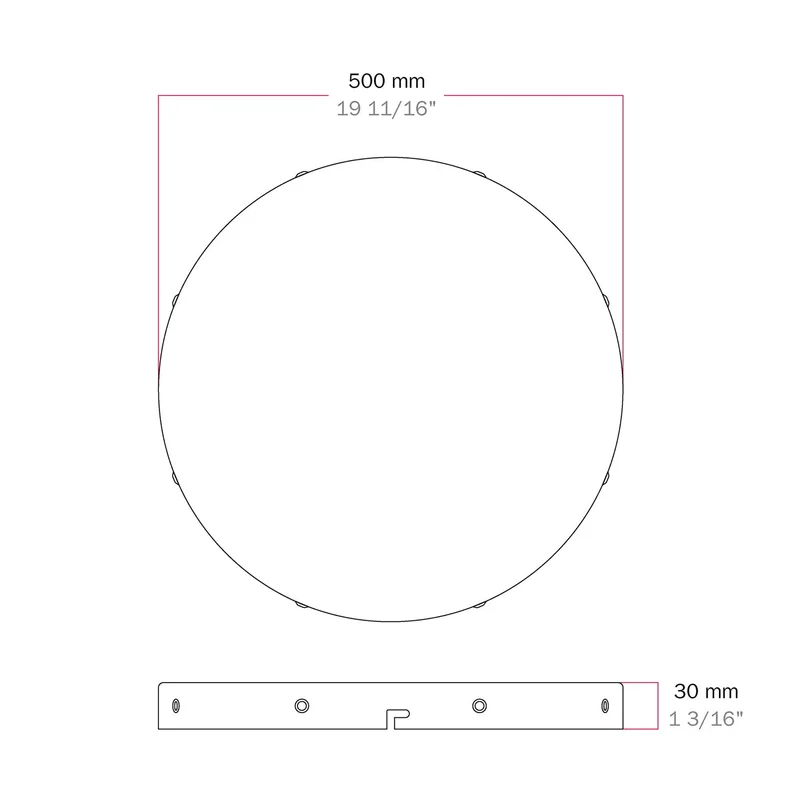 Pavillon rond en aluminium Ø 50 cm avec équerre et Câble de mise à la terre, avec 8 trous latéraux - Noir