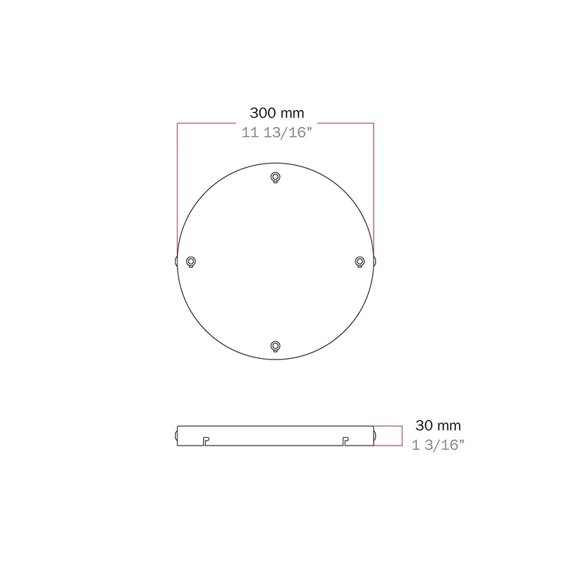 Pavillon rond en aluminium Ø 30 cm avec équerre et Câble de mise à la terre, avec 4 trous frontaux - Noir