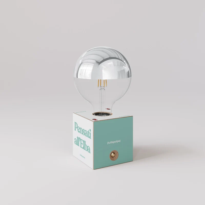 Lampe à batterie Cabless03 « Pensati all’Elba » avec ampoule globe demi-sphère argent - Tuttapolpa